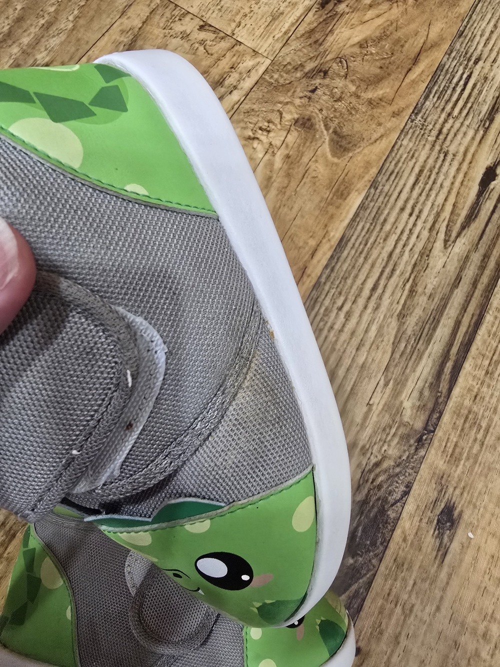 Kids Grey & Green Dino Slip-On Sneakers with Hook-and-Loop Strap - Picture 3 of 8